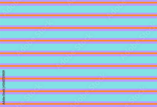 Turquoise striped pattern. Vector seamless background with orange, turquoise and purple stripes. Bright summer print for printing, banners, fabrics, clothes, textiles, packaging and bed linen.