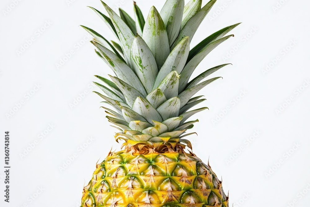 Fototapeta premium Close up image of a fresh ripe pineapple on white backdrop