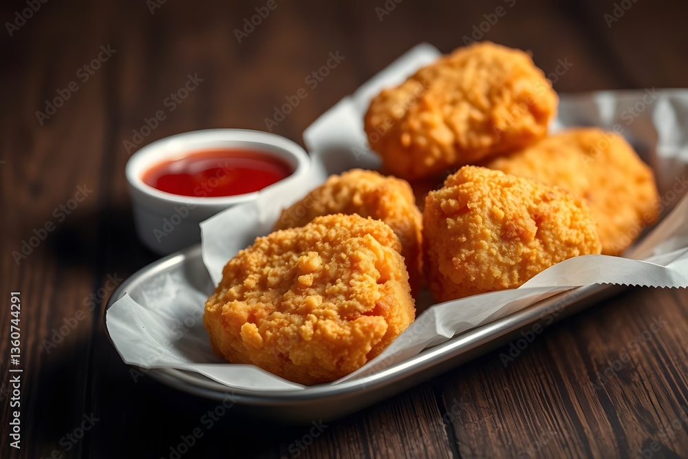 Fried crispy chicken nuggets with ketchup Fried crispy chicken nuggets with ketchup
