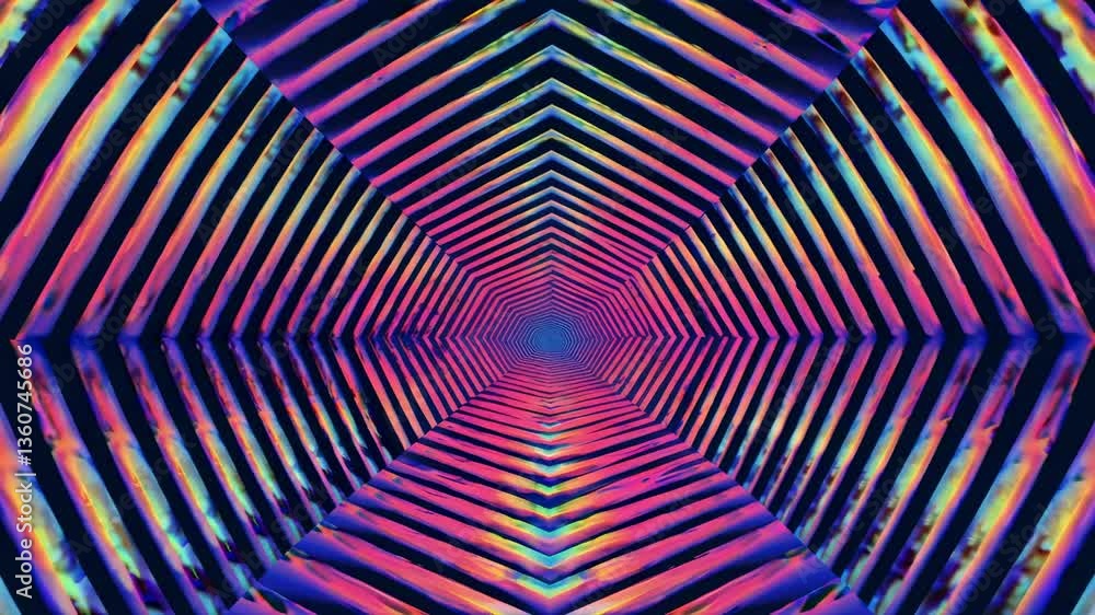 A mesmerizing, kaleidoscopic video effect with a tunnel-like perspective. The vibrant, symmetrical pattern creates a dynamic, immersive visual experience. Live desktop wallpaper.