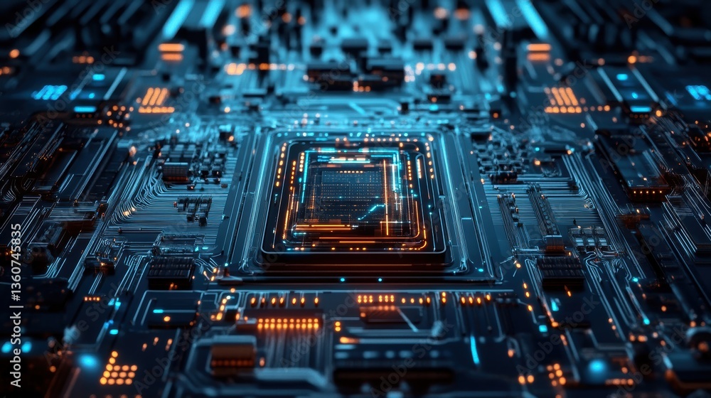 Fototapeta premium Artificial Intelligence Core with Cyber Circuits Illustration