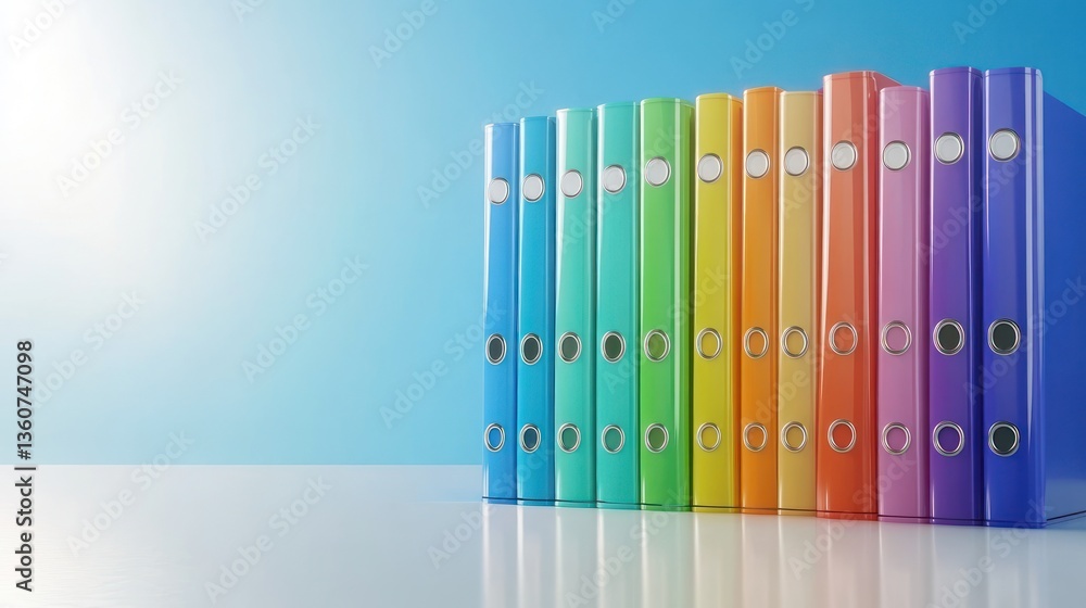 Obraz premium Vibrant Rainbow Ring Binders: A Spectrum of Organization