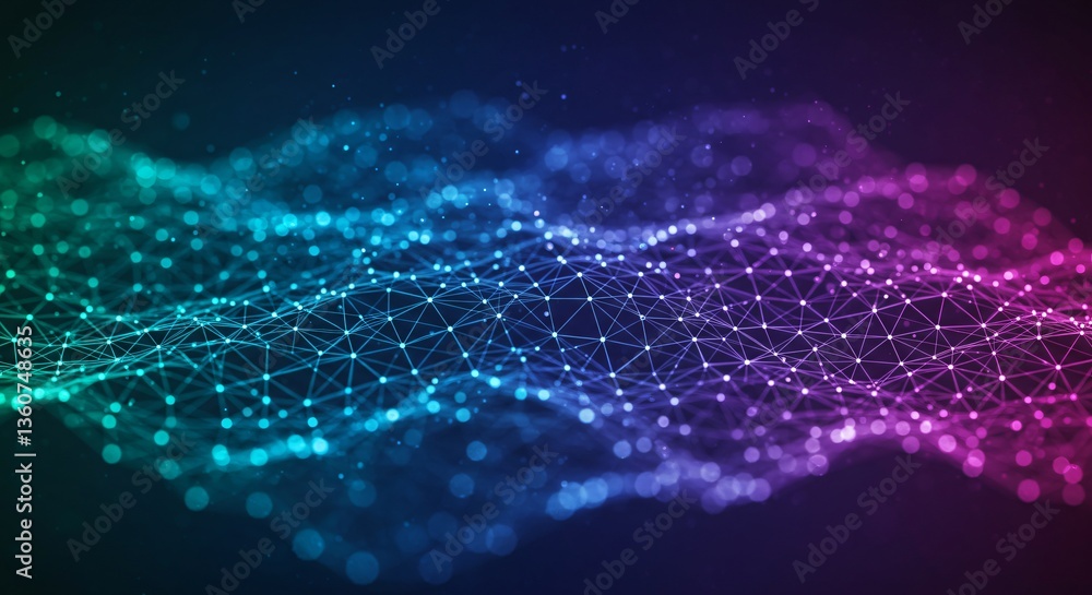 Futuristic network connection with points and lines spreading in turquoise, blue, purple hues, for digital background, technology, communications use Futuristic network connection with points and lines spreading in turquoise, blue, purple hues, for digital background, technology, communications use