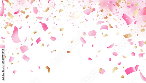 vibrant background with pink and gold confetti scattered across a white surface creating a festive and celebratory atmosphere suitable for invitations or event promotions