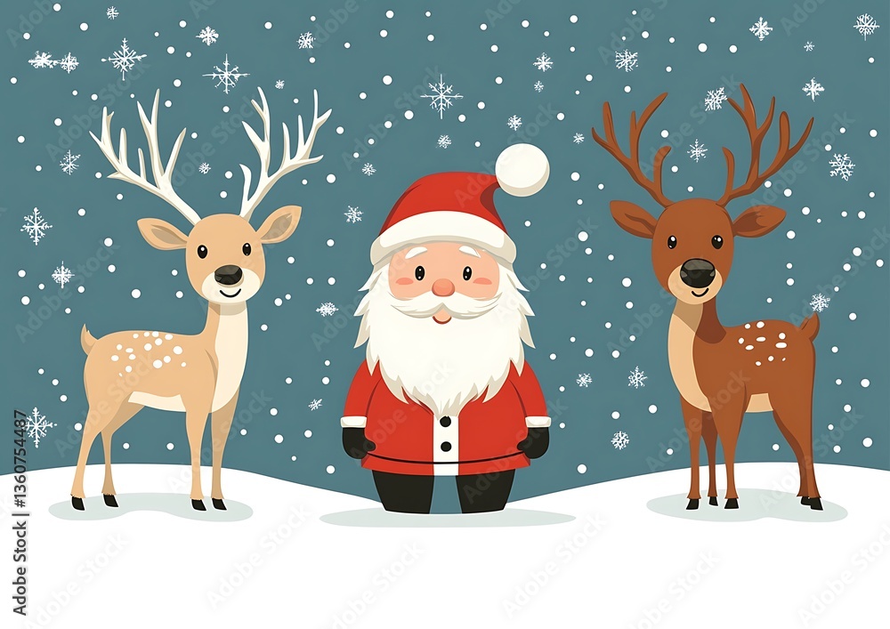 Santa Claus and reindeer enjoying a snowy winter holiday scene Santa Claus and reindeer enjoying a snowy winter holiday scene