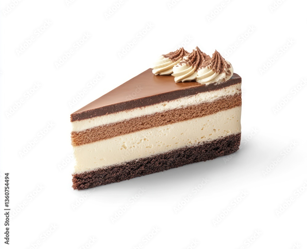 Serving Slice of Delicious Layered Cake with Chocolate Glaze and Cream Serving Slice of Delicious Layered Cake with Chocolate Glaze and Cream