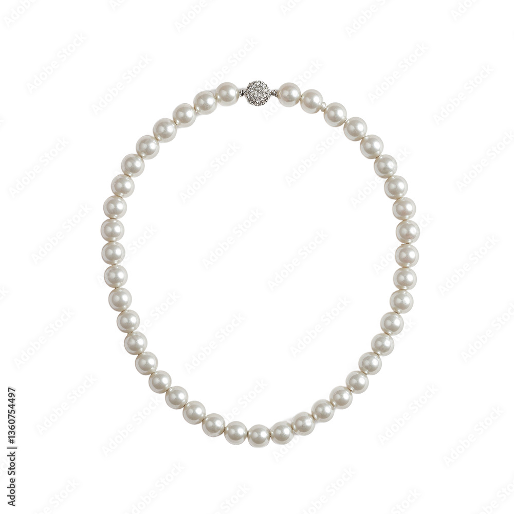 Exquisite pearl necklace with round white pearls and a diamond clasp radiating elegance Exquisite pearl necklace with round white pearls and a diamond clasp radiating elegance