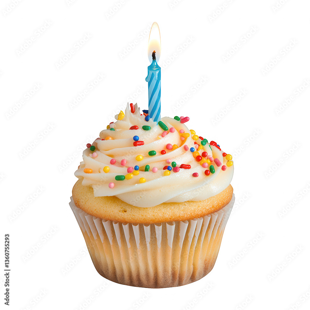 a delicious cupcake topped with creamy frosting colorful sprinkles and a blue birthday candle perfect for celebrations a delicious cupcake topped with creamy frosting colorful sprinkles and a blue birthday candle perfect for celebrations
