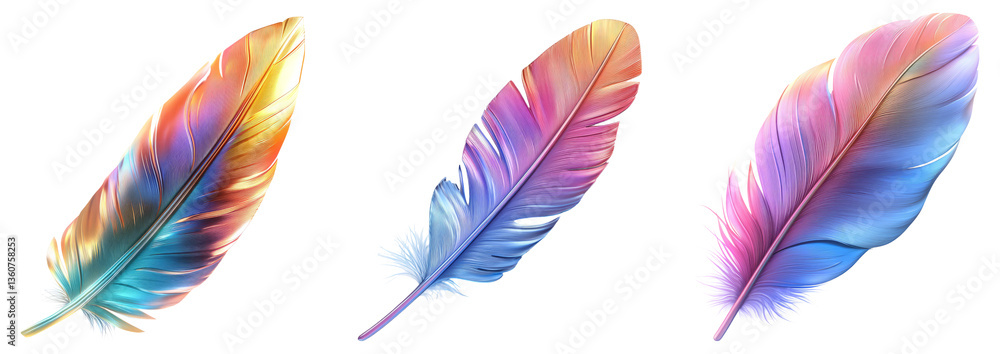 Colorful Iridescent Feathers Isolated on Transparent Background Colorful Iridescent Feathers Isolated on Transparent Background