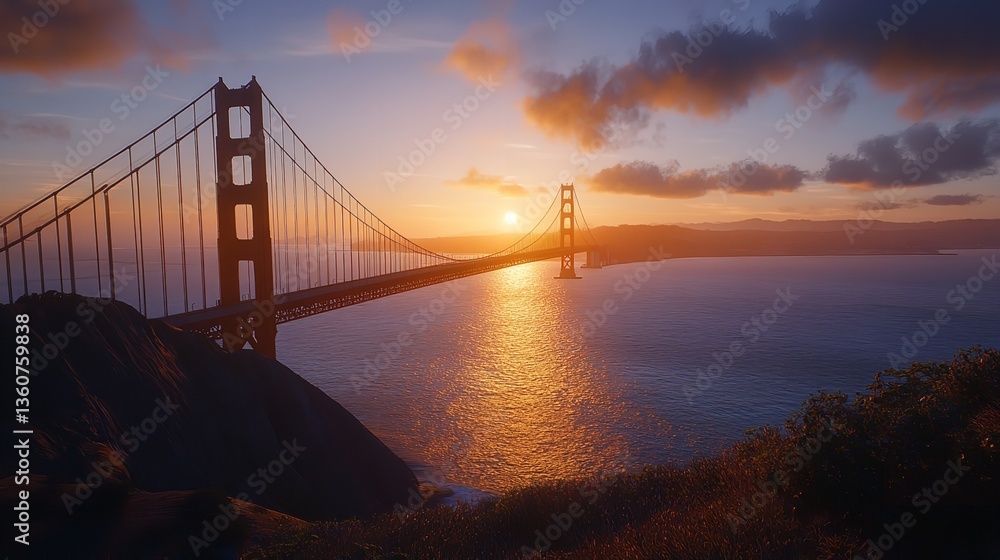 Fototapeta premium Breathtaking Sunset over a Cable-Stayed Bridge