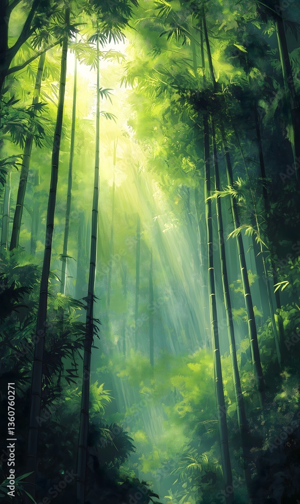 Obraz premium Lush Bamboo Forest Sunlight