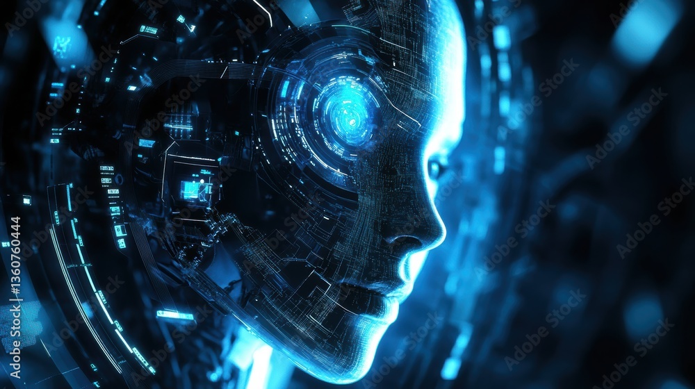 Fototapeta premium Artificial Intelligence Controlling Futuristic Robot