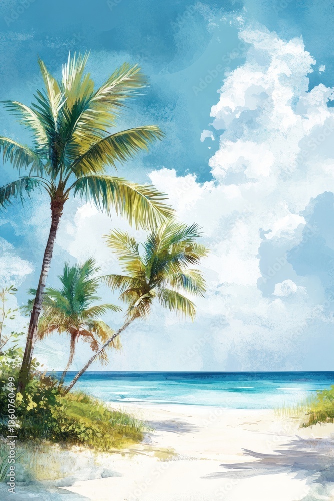 Fototapeta premium Beautiful palm trees and a white sand beach on a sunny day