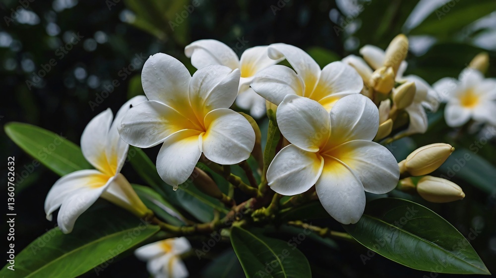 Fototapeta premium Beautiful white flowers with yellow centers blooming on a plant