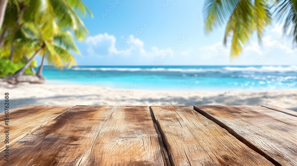 Fototapeta premium Tropical beach wood table background