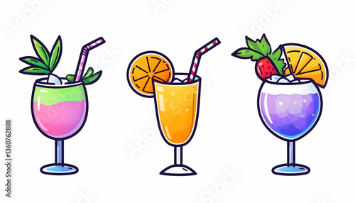 Wallpaper Mural Tropical fruit cocktails, summer drinks, white background Torontodigital.ca