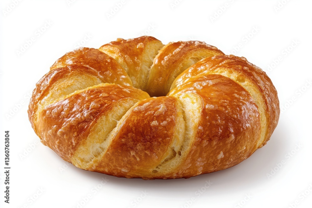 A ring shaped pastry with a glazed golden crust isolated on a white background in a studio shot A ring shaped pastry with a glazed golden crust isolated on a white background in a studio shot