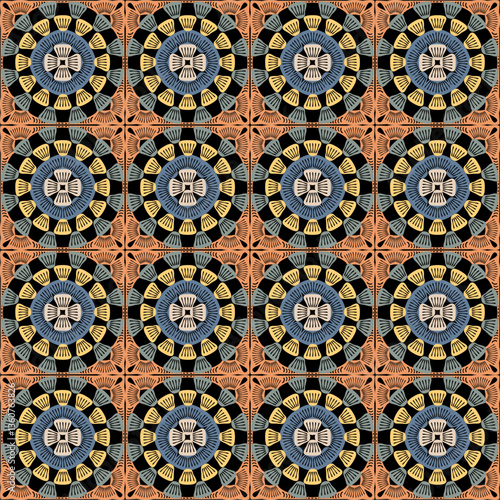 Pattern with crochet granny square wallpaper handmade decorative art design print