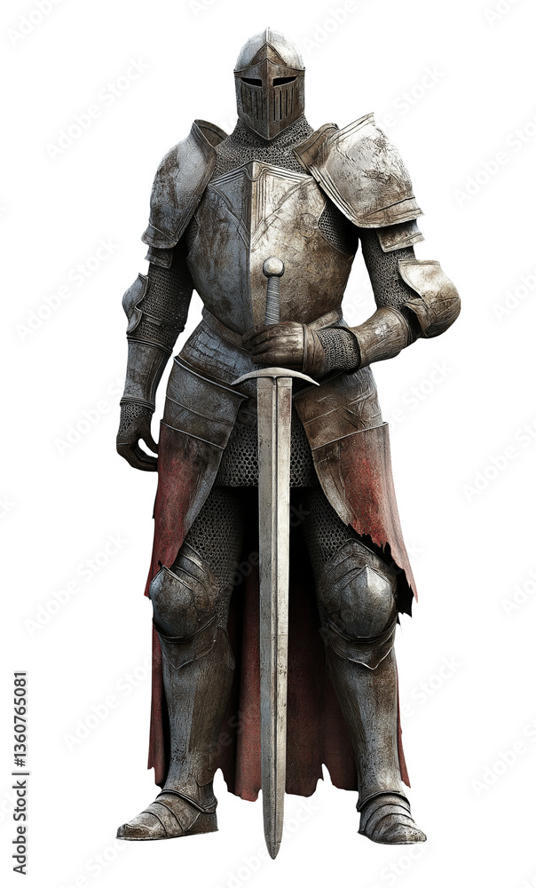 A knight in armor with a sword on a transparent background A knight in armor with a sword on a transparent background