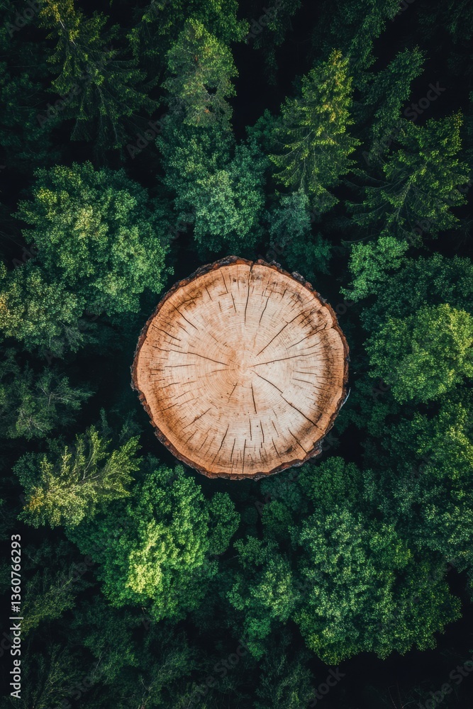 Fototapeta premium Stump in forest with trees removed. Deforestation. Environment impact.