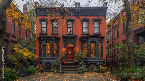 Autumnal Victorian home on a city street