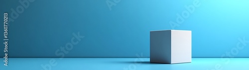 A single white cube sits on a blue surface background