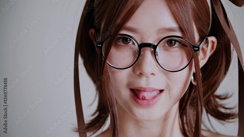 メガネをかけた日本人女性がテヘペロする瞬間 メガネをかけた日本人女性がテヘペロする瞬間