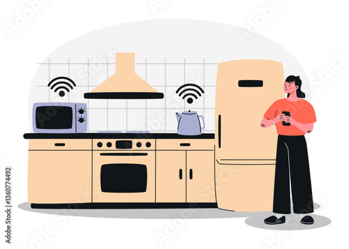 Smart Home Kitchen with Wi-Fi Connected Appliances