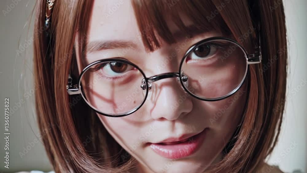 メガネをかけた日本人女性がテヘペロする瞬間 メガネをかけた日本人女性がテヘペロする瞬間