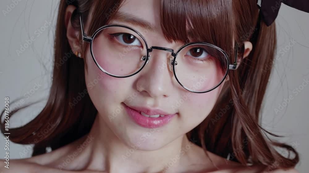 メガネをかけた日本人女性がテヘペロする瞬間 メガネをかけた日本人女性がテヘペロする瞬間
