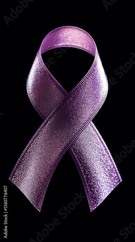 A purple awareness ribbon stands against a plain black background