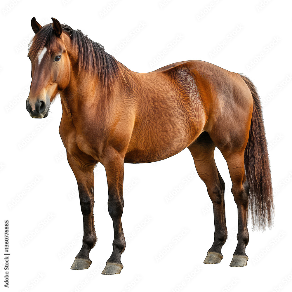 Obraz premium brown horse standing on a white background showcasing its muscul
