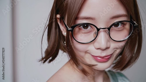 メガネをかけた日本人女性がテヘペロする瞬間