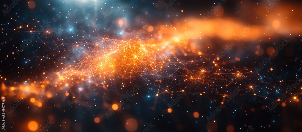Abstract cosmic nebula with glowing particles and network connections. Abstract cosmic nebula with glowing particles and network connections.