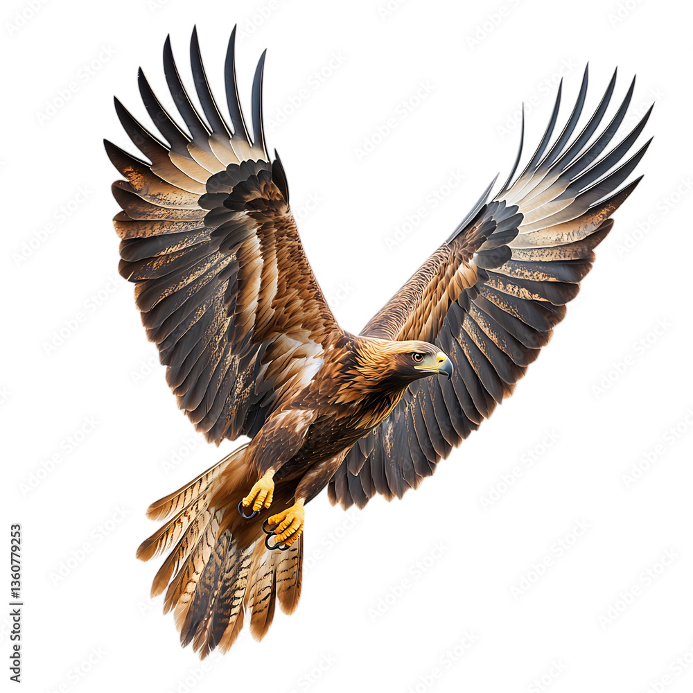 Fototapeta premium Golden Eagle Soaring Through the Sky Isolated on Transparent Background