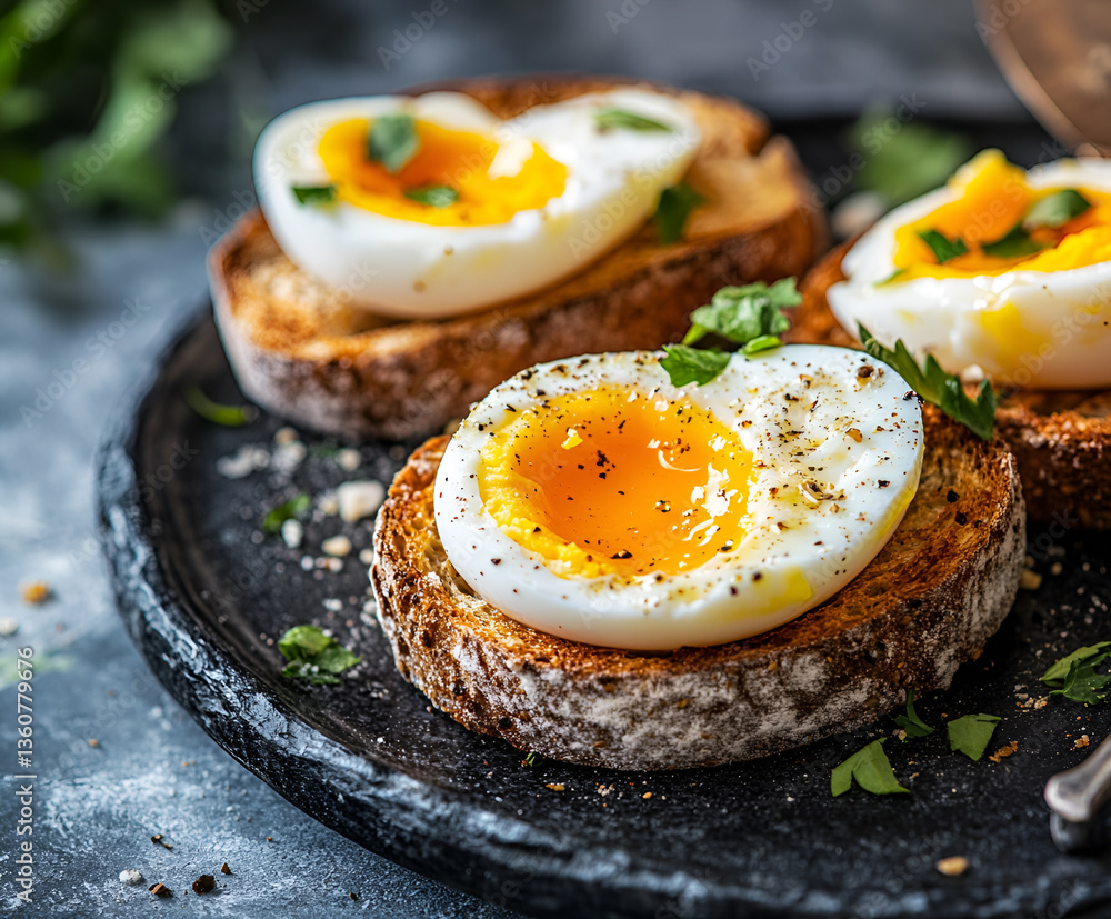 Soft boiled egg with rye toasts for breakfast Soft boiled egg with rye toasts for breakfast