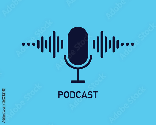Podcast concept vector icon set. Sound wave equalizer symbol. Microphone, voice, recording logo.