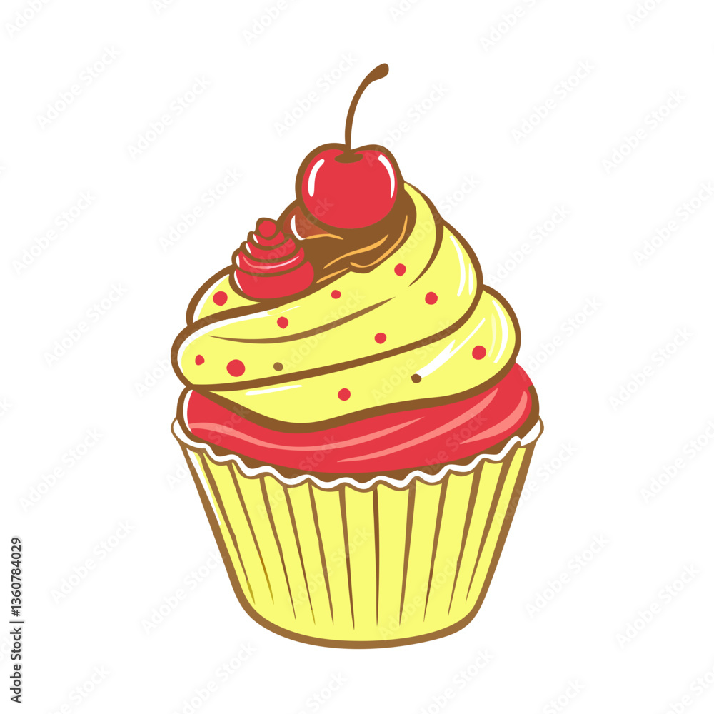 Colorful cupcake icon with cherry and cream topping in a playful style Colorful cupcake icon with cherry and cream topping in a playful style