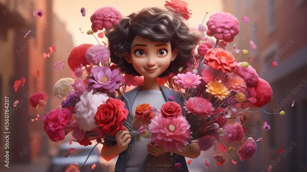 Fototapeta premium A photo of a 3D character holding a lavish bouquet