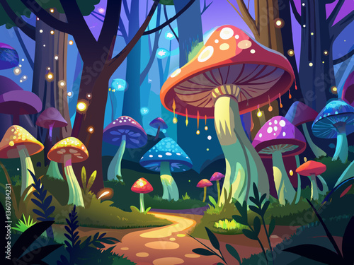 vector of Glowing magic mushrooms in the forest
