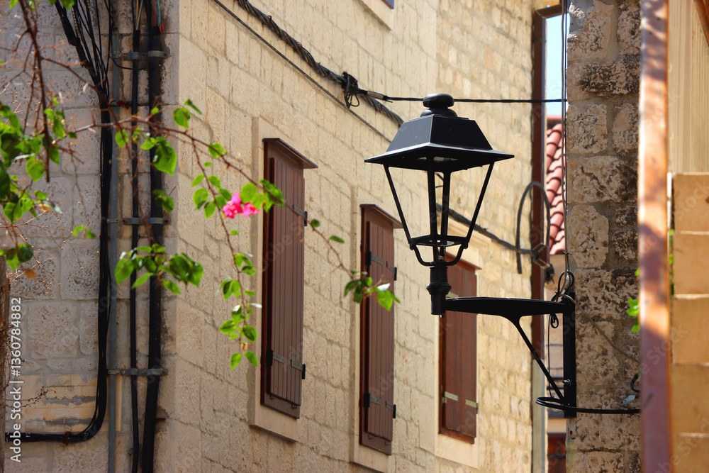 Traditional Mediterranean architectural details in Trogir, Croatia.