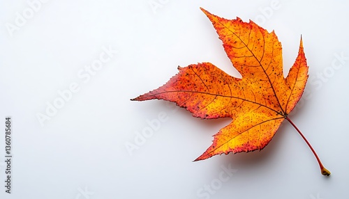An overhead view showing a vibrant autumnal colored leaf