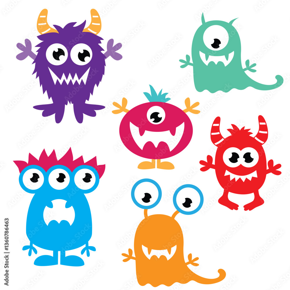 Fototapeta premium Funny colorful monsters vector cartoon illustration