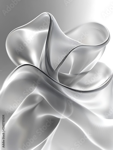 A flowing abstract sculpture rendered in grayscale tones dominates the view