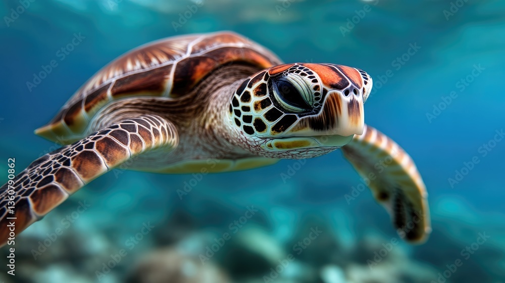 Fototapeta premium Sea Turtle Swimming Underwater
