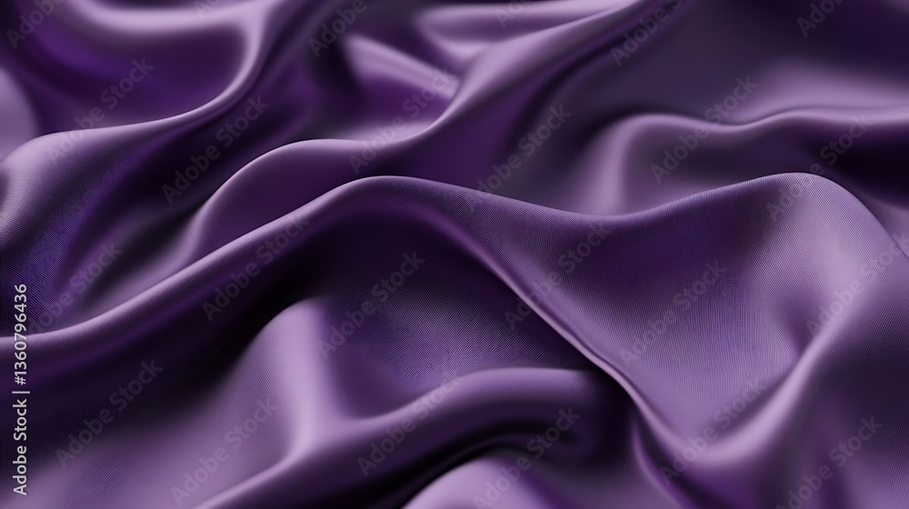 Fototapeta premium 3D render of a purple and violet satin cloth background featuring wavy folds and a shiny texture, creating an abstract wallpaper with a smooth gradient. High-resolution and detailed.