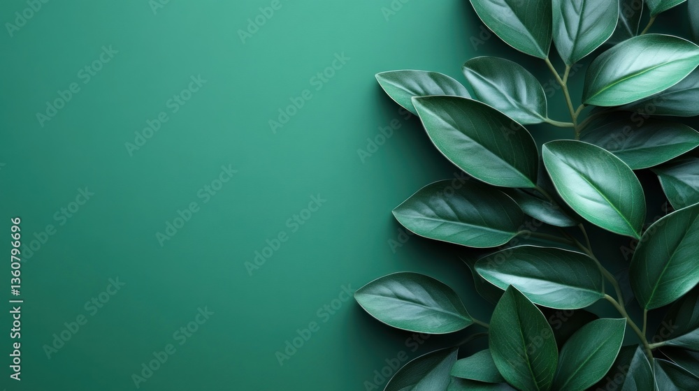 Green leaves border, teal background, nature design, advert Green leaves border, teal background, nature design, advert