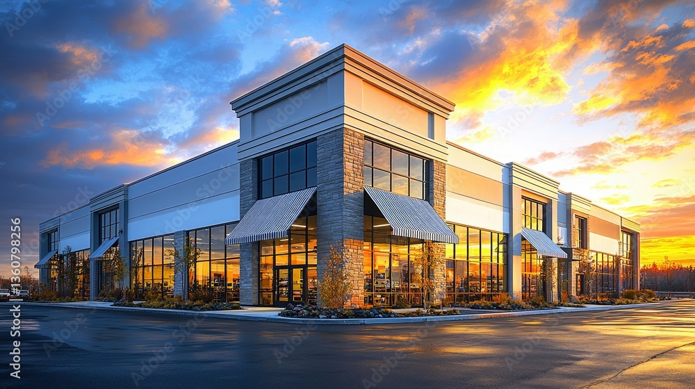 Captivating Sunset View of Modern Commercial Building Architecture Captivating Sunset View of Modern Commercial Building Architecture