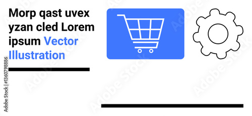 Shopping cart icon alongside gear wheel conveys seamless e-commerce, technology, and innovation. Ideal for online shopping, business, automation, retail, tech integration, e-commerce simple landing