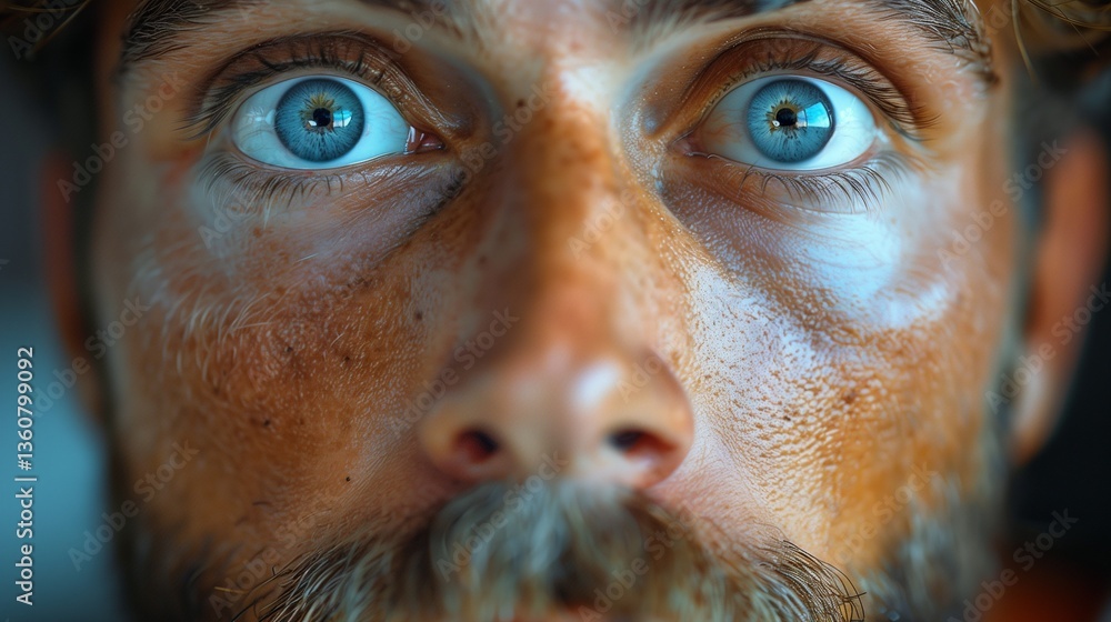 Intense Gaze A Detailed Portrait of a Man with Vibrant Blue Eyes and Natural Freckles Intense Gaze A Detailed Portrait of a Man with Vibrant Blue Eyes and Natural Freckles